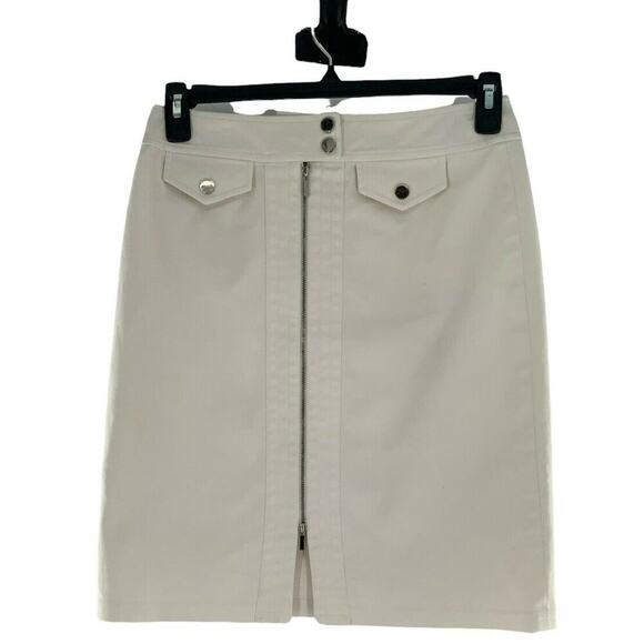 Etcetera Skirt Women Size 6 Stretch A-Line Button Flap Pocket Zipper Front White - Picture 1 of 8